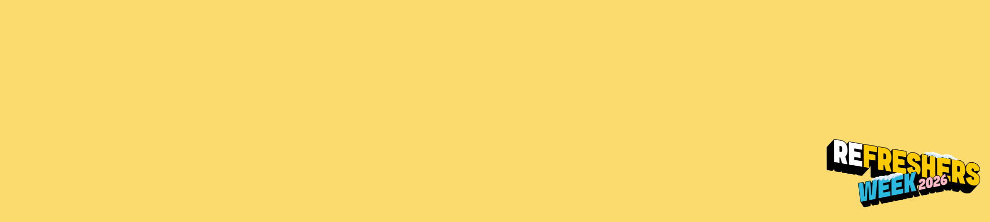 a yellow banner with the Refreshers logo